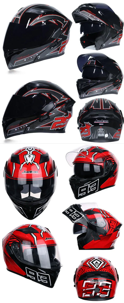 JIEKAI Motorcycle Flip Up Helmet Personality Horn Tail Motorbike Motocross Shark Moto Helmet Technology Design Full Face Casco