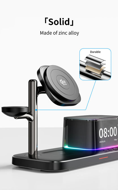 25W QI2 Wireless Charger with Wireless Speaker Digital Clock 3 in 1 Wireless Magnetic Charger for Iphone17 Charger Fast Charging