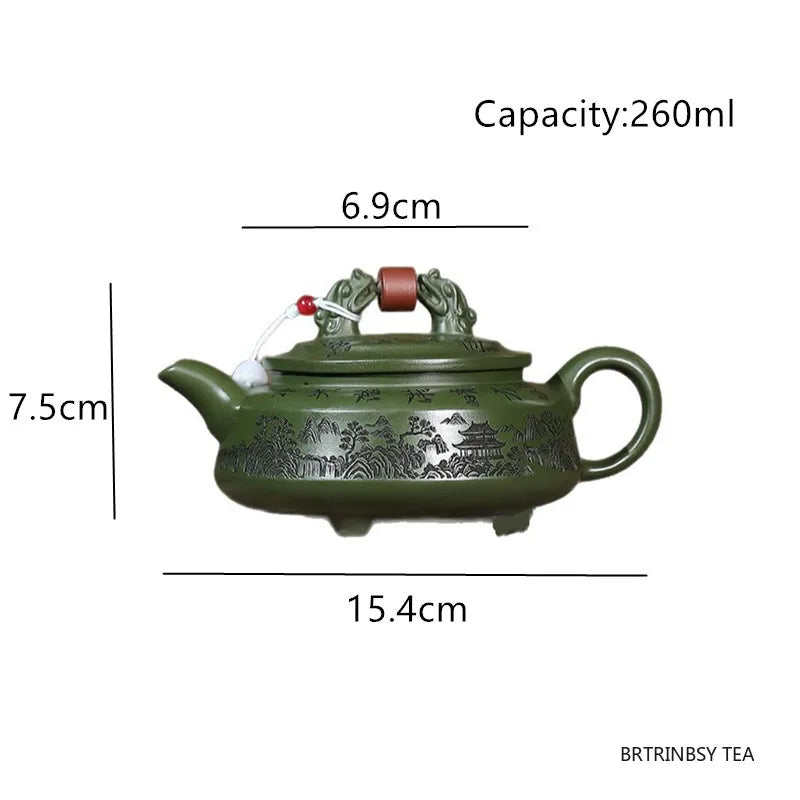 Chinese Yixing Purple Clay Teapot Raw Ore Green Mud Tea Pot Handmade Landscape Kettle Household Teaware Zisha Tea Set 260ml