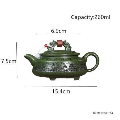 Chinese Yixing Purple Clay Teapot Raw Ore Green Mud Tea Pot Handmade Landscape Kettle Household Teaware Zisha Tea Set 260ml
