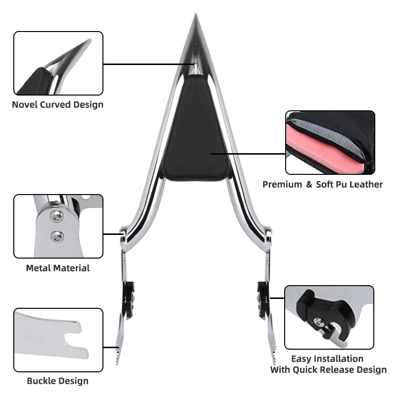 Motorcycle Rear Passenger Sissy Bar Backrest with Cushion Pad Detachable For Harley Sportster XL 1200 883 72 48 Iron 2004-2022