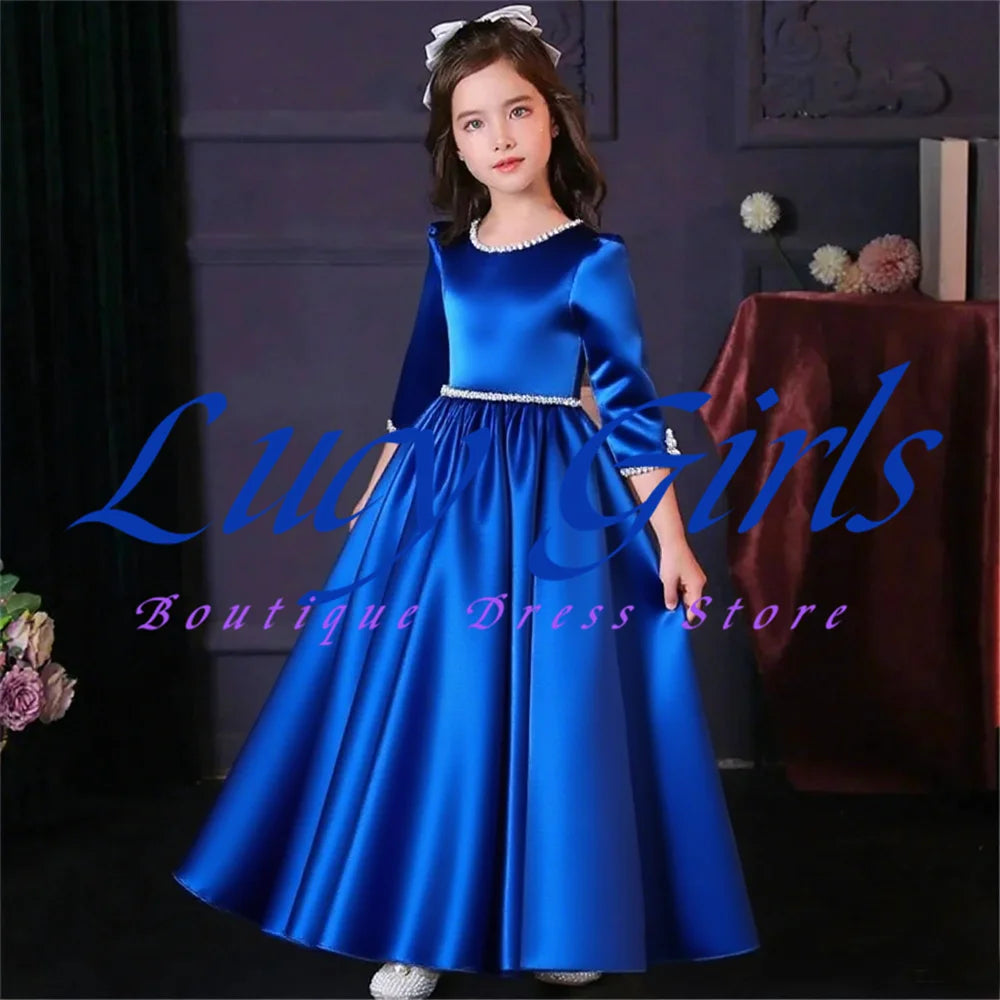 Lovely White Satin Flower Girl Dress for Wedding Dresses Little Princess Bow Kids Birthday Party Evening Customise Gowns