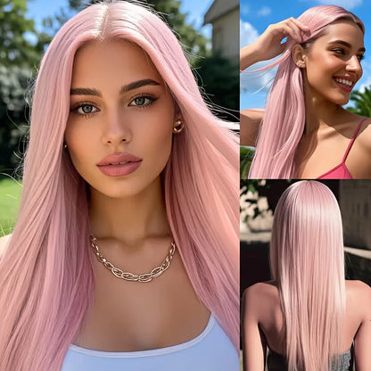 Pink Straight Human Hair Wigs 13X6 13X4 Hd Lace Frontal Wigs 200 Density 32 Inch Brazilian Transparent Lace Front wig Preplucked
