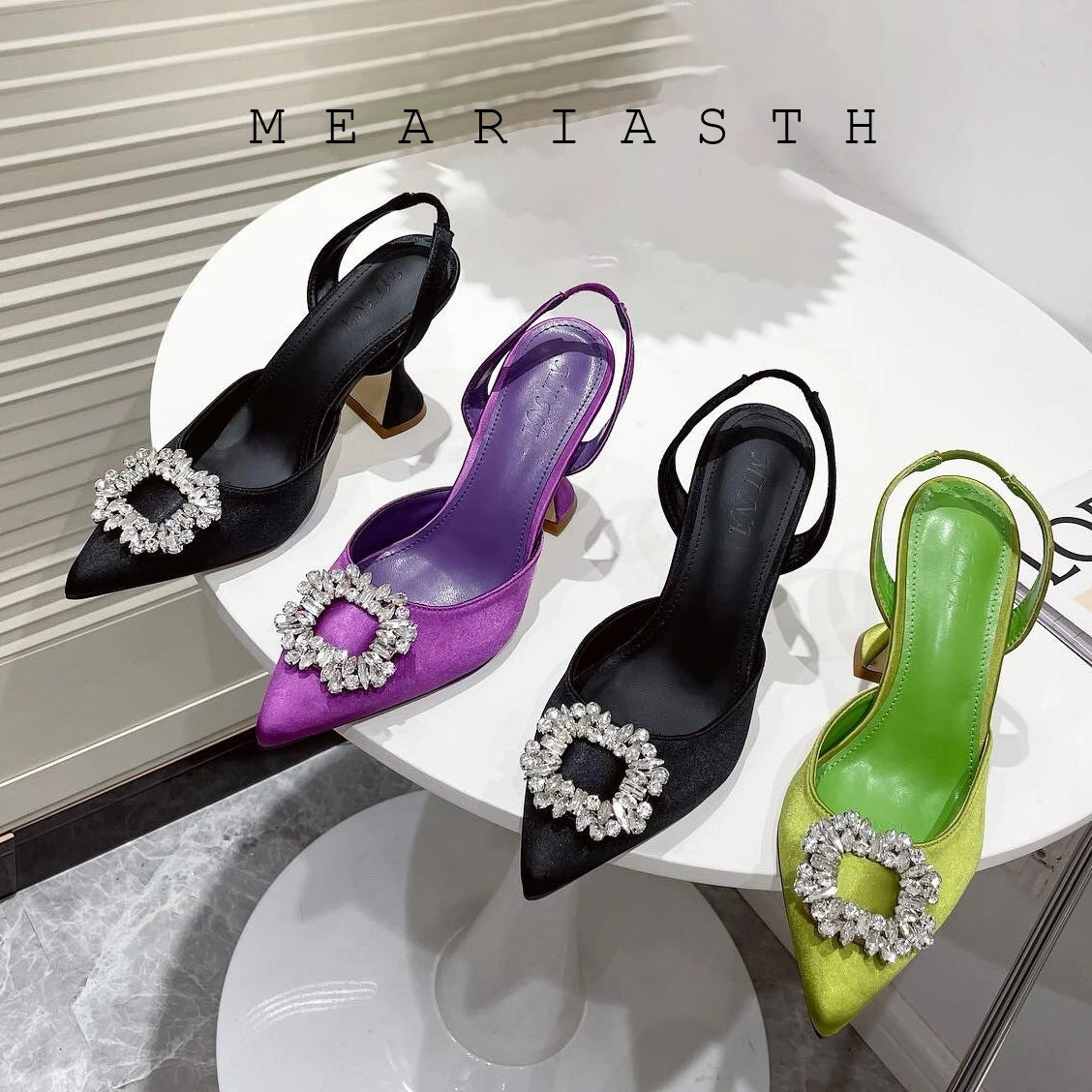 Brand Silk Women Pumps Luxury Crystal Slingback High Heels Summer Bride Shoes Comfortable triangle Heeled Party Wedding Shoes