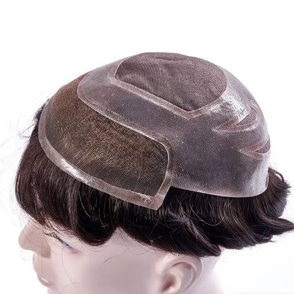 Front Swiss Lace Men's Capillary Prothesis Lace PU Man Toupee Human Hair Wigs Natural Hairline Indian Human Hair Wigs Natural