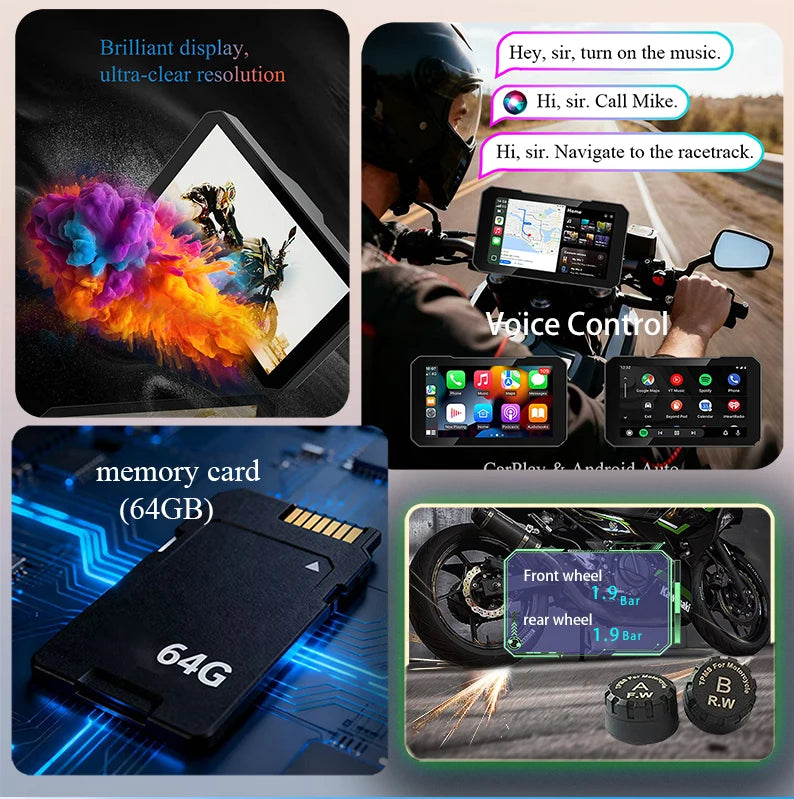 Gallop Sprite 6 inch Motorcycle GPS Navigation Wireless CarPlay Android Auto DVR Drive Recorder Portable Moto Monitor IPX7
