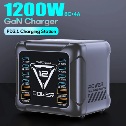 1200W USB C Charger, GaN PD3.1 140W 100W PPS Fast Charging Station Type-C Laptop Power Adapter for MacBook Samsung S25 iPhone 17