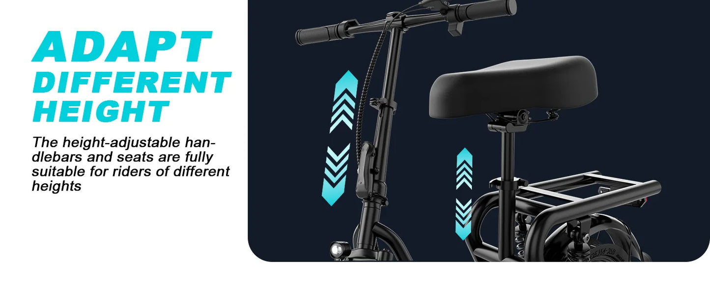 AOVOPRO 14inch Electric Bicycle with Box 27/40Miles Max Range 22MPH Top Speed with Dual Suspension Foldable Adult Ebike