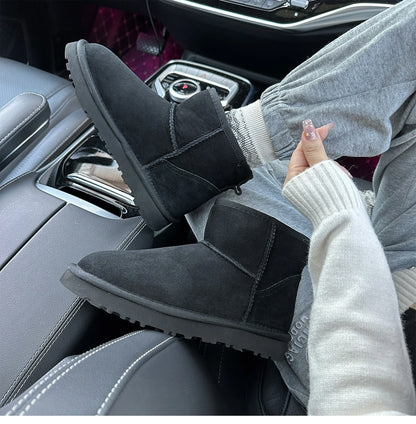 Men's and women's sheepskin and wool integrated snow boots, real leather and fur, winter thick and warm boots for women