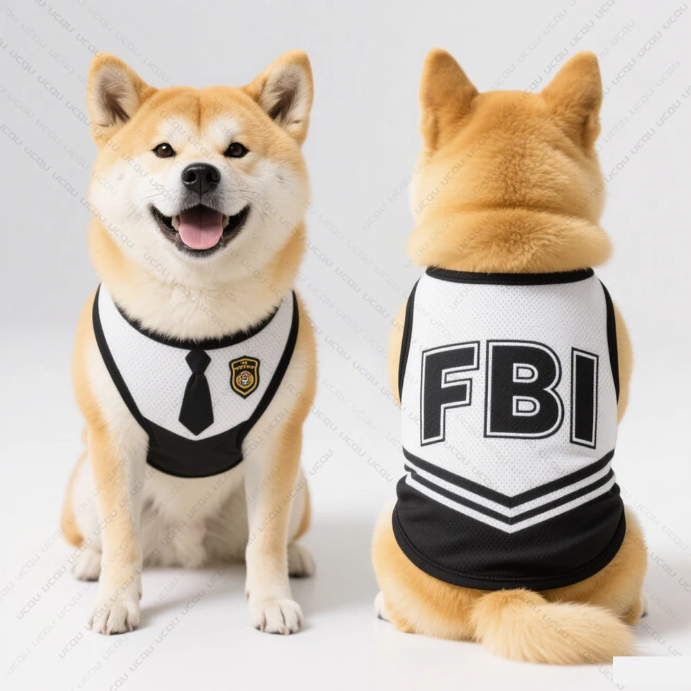 2025 Pet Dog Summer Clothing Sleeveless Vest In Uniform Style The Same As F.B.I Model Quirky And Funny Outfit Pet Funny Clothing