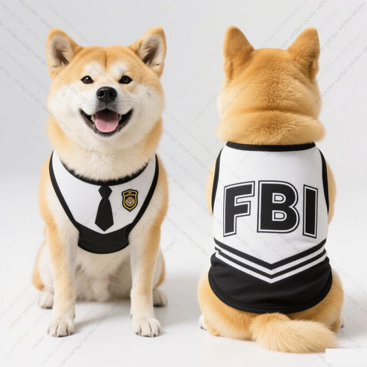 2025 Pet Dog Summer Clothing Sleeveless Vest In Uniform Style The Same As F.B.I Model Quirky And Funny Outfit Pet Funny Clothing