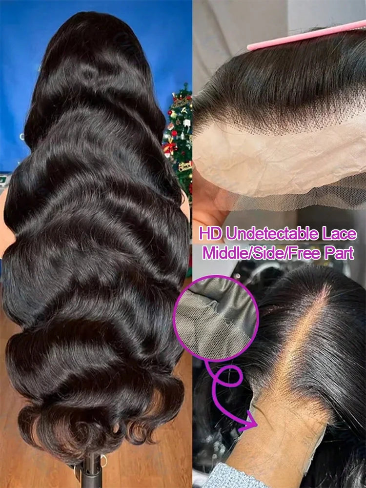 100% Human Hair Body Wave Lace Front Wig 300% Density 40 Inch Wigs 360 4x4 13x4 13x6 HD Lace Frontal Wig Brazilian Natural Black