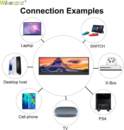 Wisecoco 14 Inch 4K 3840X1100 Aida64 IPS LCD Monitor Ultrawide PC Secondary Gaming Console For Raspberry Pi5 7.8''/8.8''/12.6''