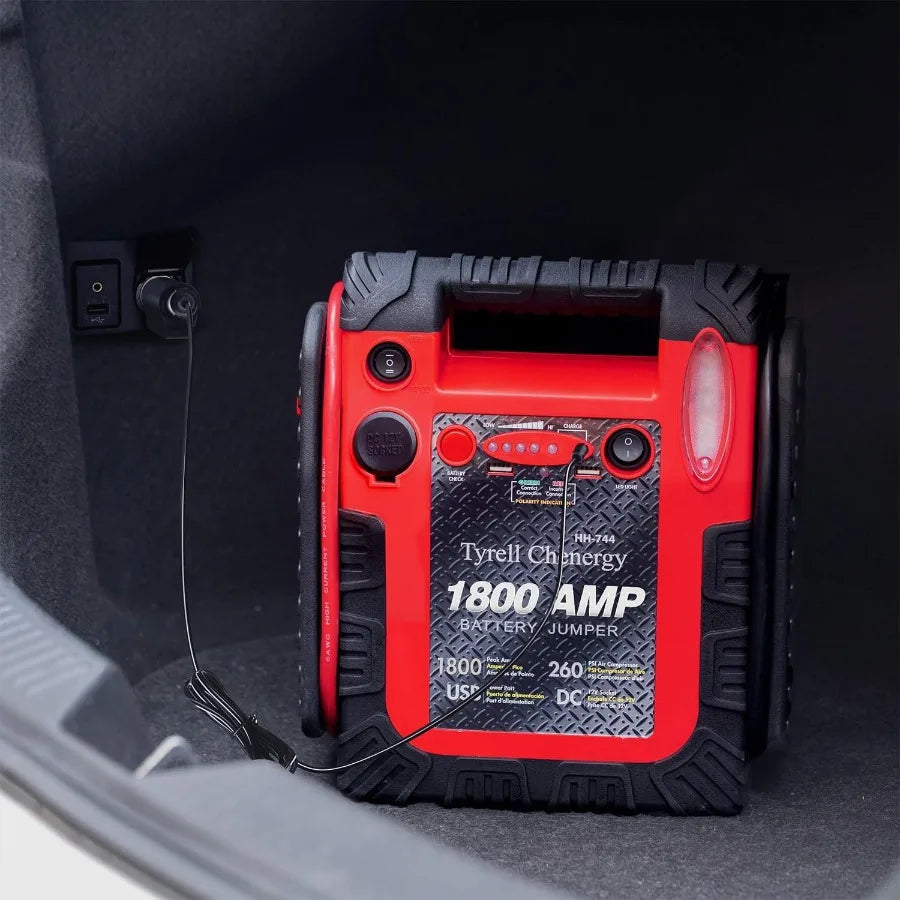 New Upgrade 1800A Car Battery Jump Starter with Air Compressor 20000mAh 12V Auto Lead-Acid Battery Booster for Emergency Vehicl