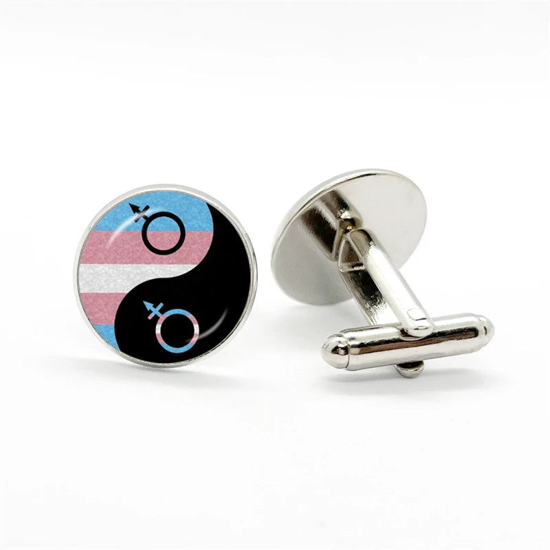 LGBT Rainbow Pride Cufflinks Man High Quality Jewelry Accessories Gay Pride Rainbow Flag Photo Suit Shirt Cuff Links Gift