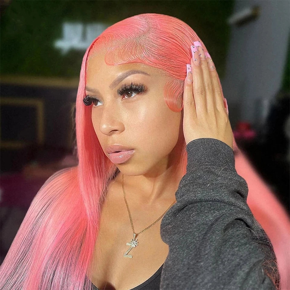 13x6 HD Lace Frontal Wig Pink Lace Front Wigs Human Hair 13x4 Staight Lace Front Wigs For Women Brazilian Colored Human Hair Wig