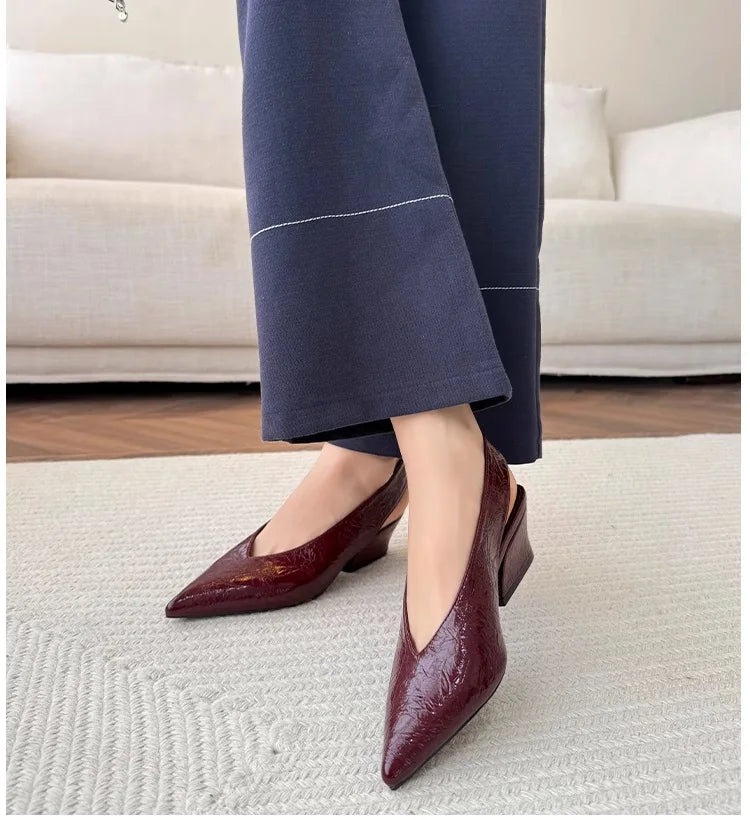 Sandals Luxury Brand Sexy Dress Shoes Elegant Chunky High Heeeled Pumps Sexy Pointed Toe Evening Shoes Women Shoes V Cut Shoes