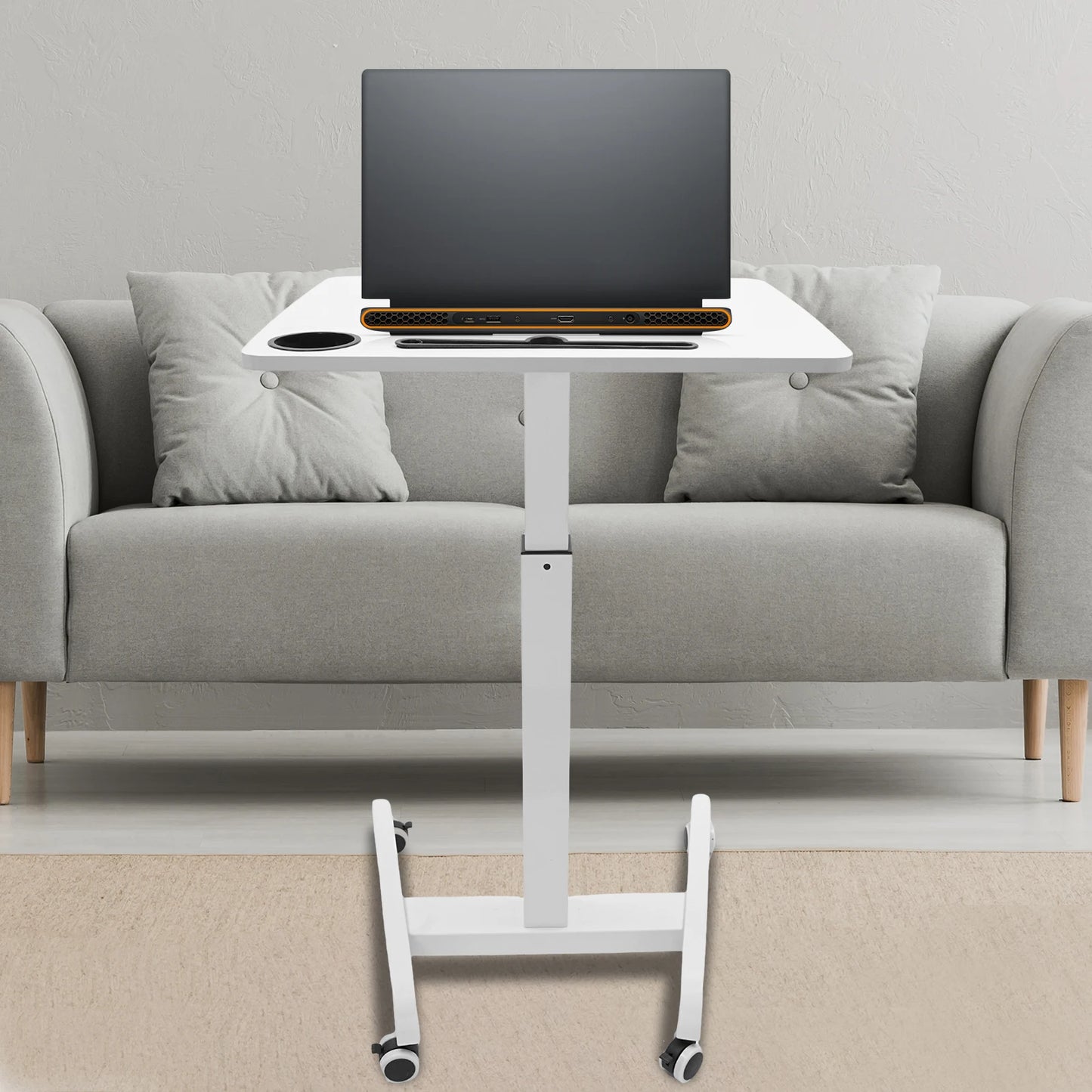 20.5*23.6*44.2in Standing Foot Pedal Lifting Table, Mobile Standing Table, Portable Podium with Wheels - White