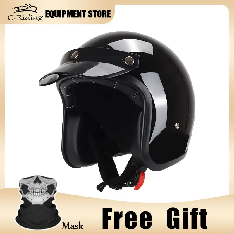 Hot Sale Open Face Helmet Retro 3/4 Jet Motorcycle Helmets Men ABS Shell Safty Cap German Style Four Seasons DOT Approved