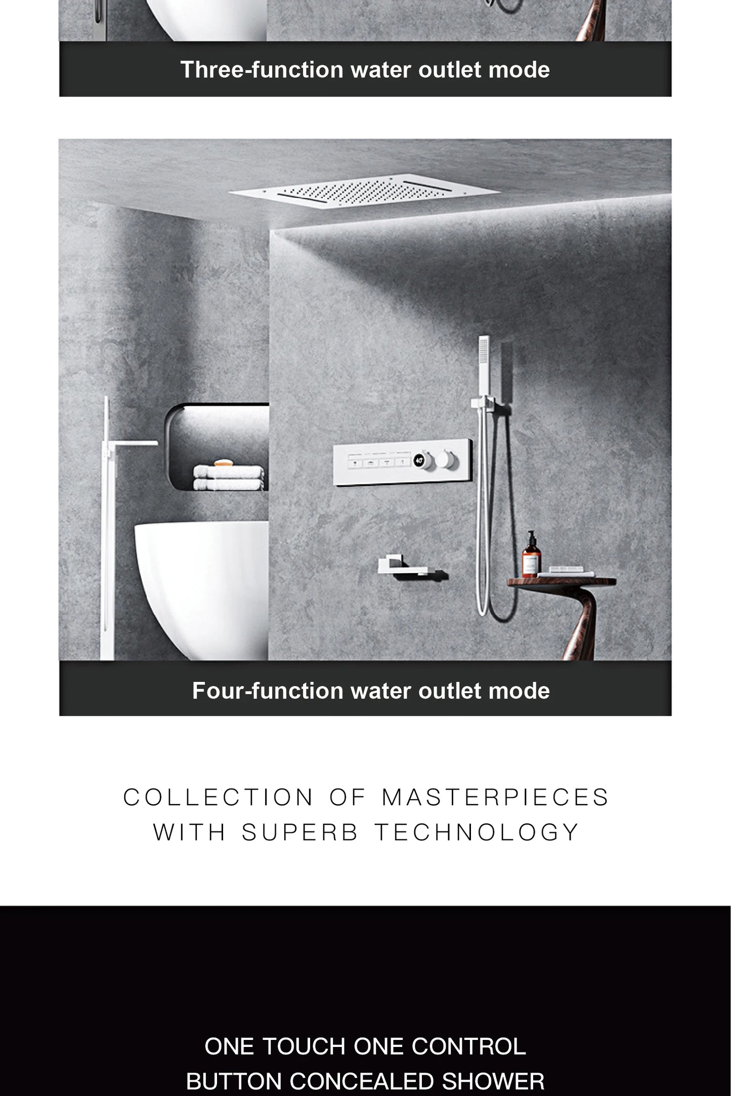 Luxury  black brass shower system wall-mounted LED digital display design Cold & hot dual-control 4-function ceiling shower Tap