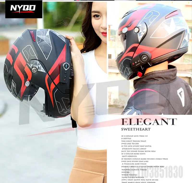 KUQIBAO motorcycle bluetooth helmet double lens uncovered motorcycle helmet with FM large capacity 1200mAh flip helmet
