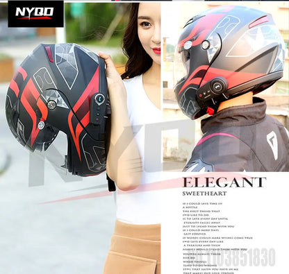KUQIBAO motorcycle bluetooth helmet double lens uncovered motorcycle helmet with FM large capacity 1200mAh flip helmet
