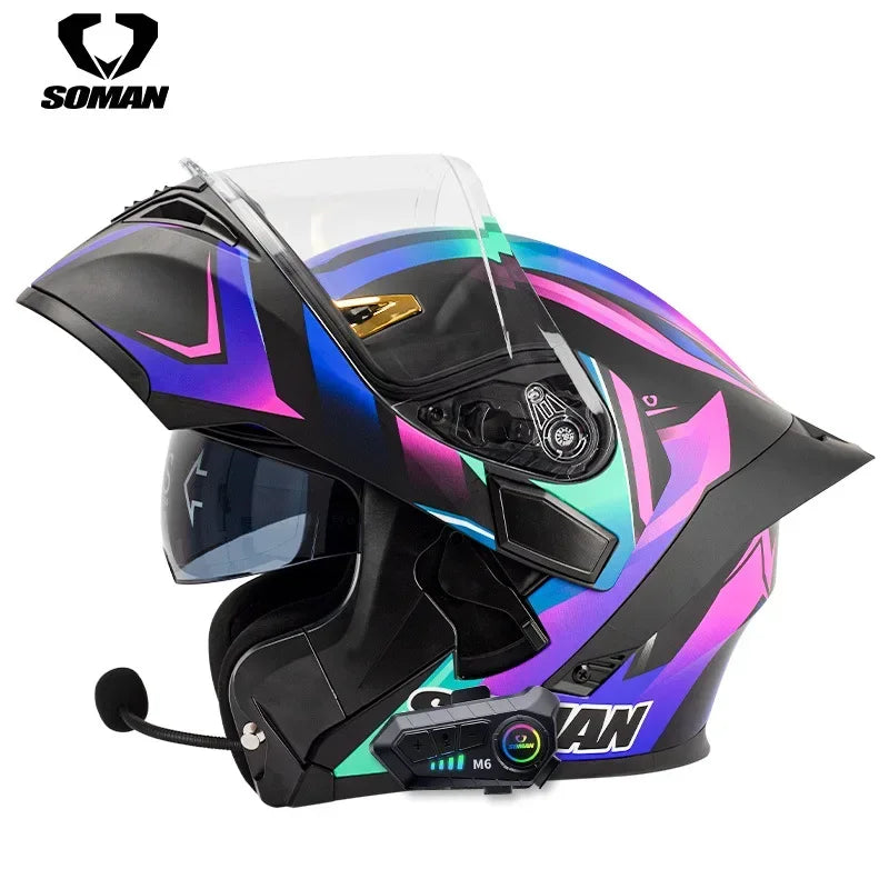 SOMAN Modular Helmet Flip Full Face Motorcycle Helmet Dual Visor Lens Racing Casco casque moto approved 오토바이핼멧