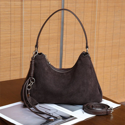 Hifashion Vintage Matte Suede Genuine Leather Underarm Shoulder Bags For Women 2025 Luxury Designer Hobo Tote Ladies Handbags