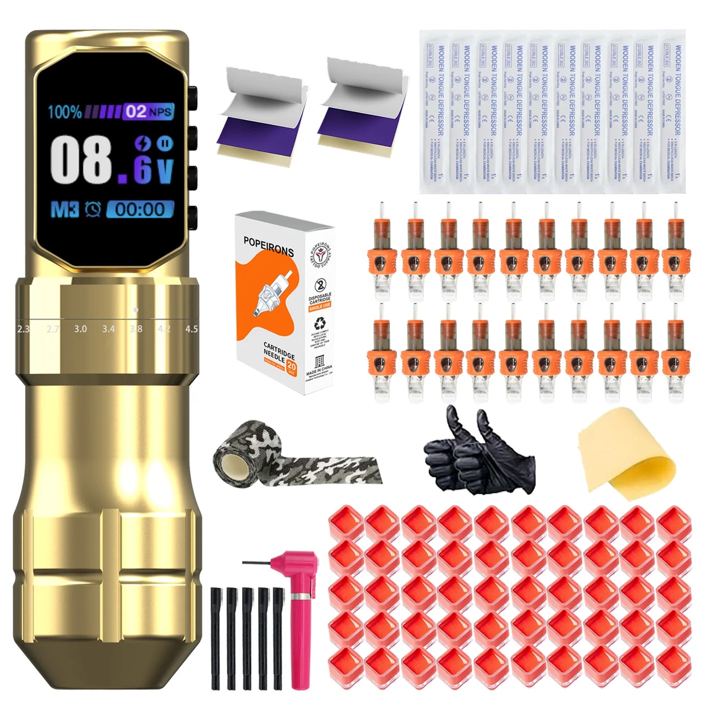 POPEIRONS Pro U Brave1.0 Wireless Tattoo Pen with Adjustable Stroke Tattoo Pen FM Cut Line and Fog