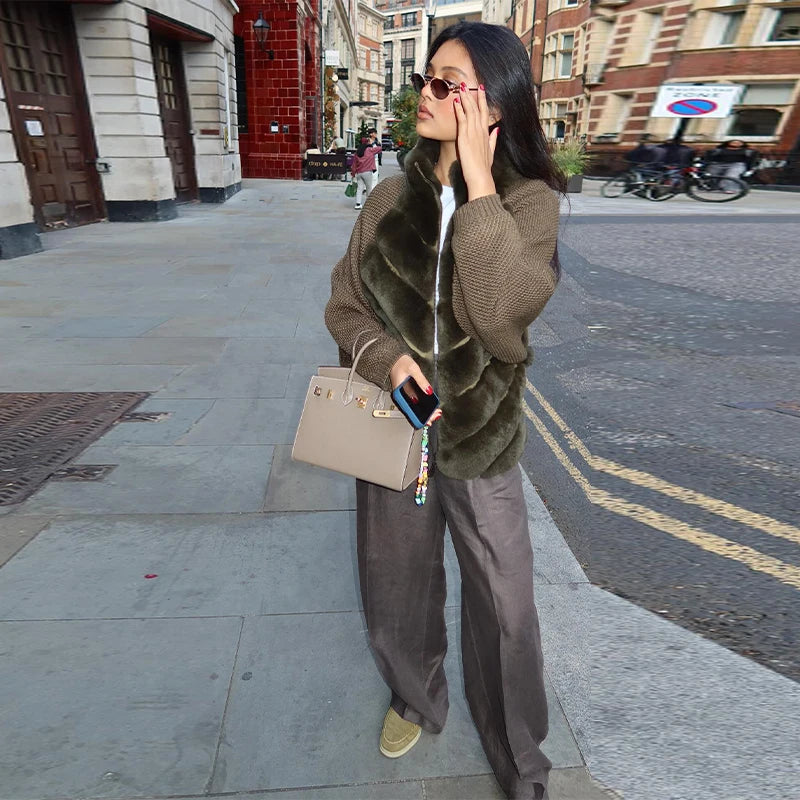 Street Women's Jacket Stand Collar Full Sleeve Faux Fur Solid Zipper Female Jackets 2025 Autumn Fashion Chic Cozy Lady Outwears