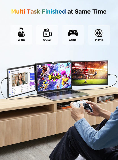 UPERFECT 14" 2K Triple Portable Monitor with 360° Rotation Stand 2240x1400 QHD IPS Laptop Screen Extender for Windows Chrome Mac