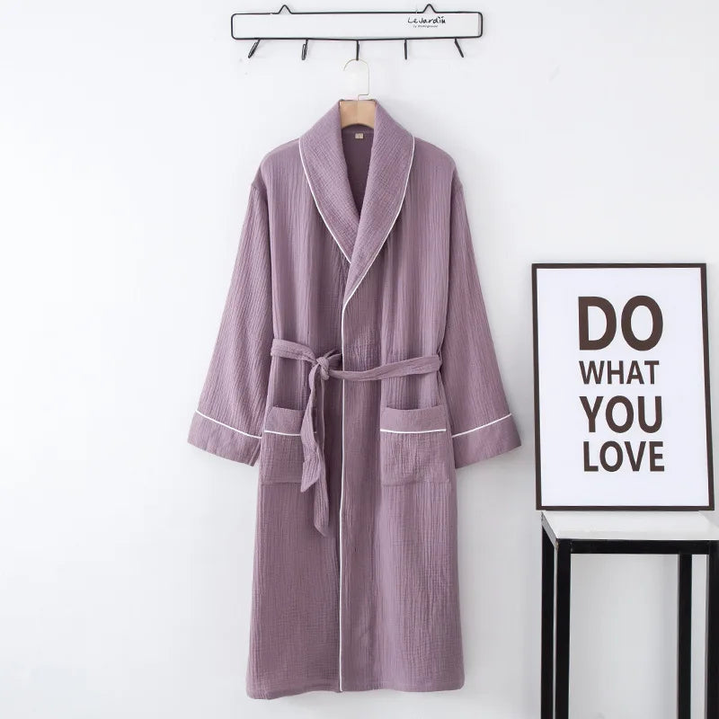 Women's Bathrobe Pure Cotton Large Size Spring Autumn Sleepwear Robe Long Sleeve Couple Home Wear Clothing Female Night Robes