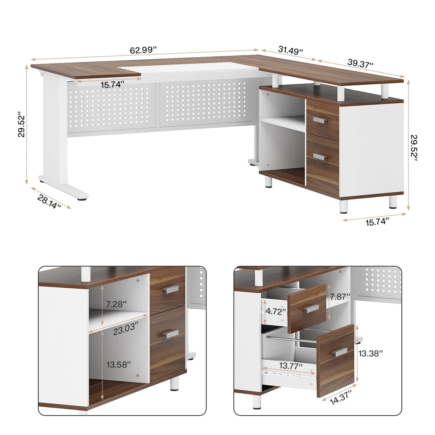 Tribesigns 63 Inch Executive Desk with File Cabinet, Large Office Desk L Shaped Computer Desk with Drawers and Storage Shelves