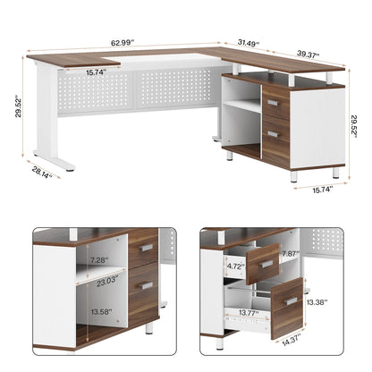 Tribesigns 63 Inch Executive Desk with File Cabinet, Large Office Desk L Shaped Computer Desk with Drawers and Storage Shelves