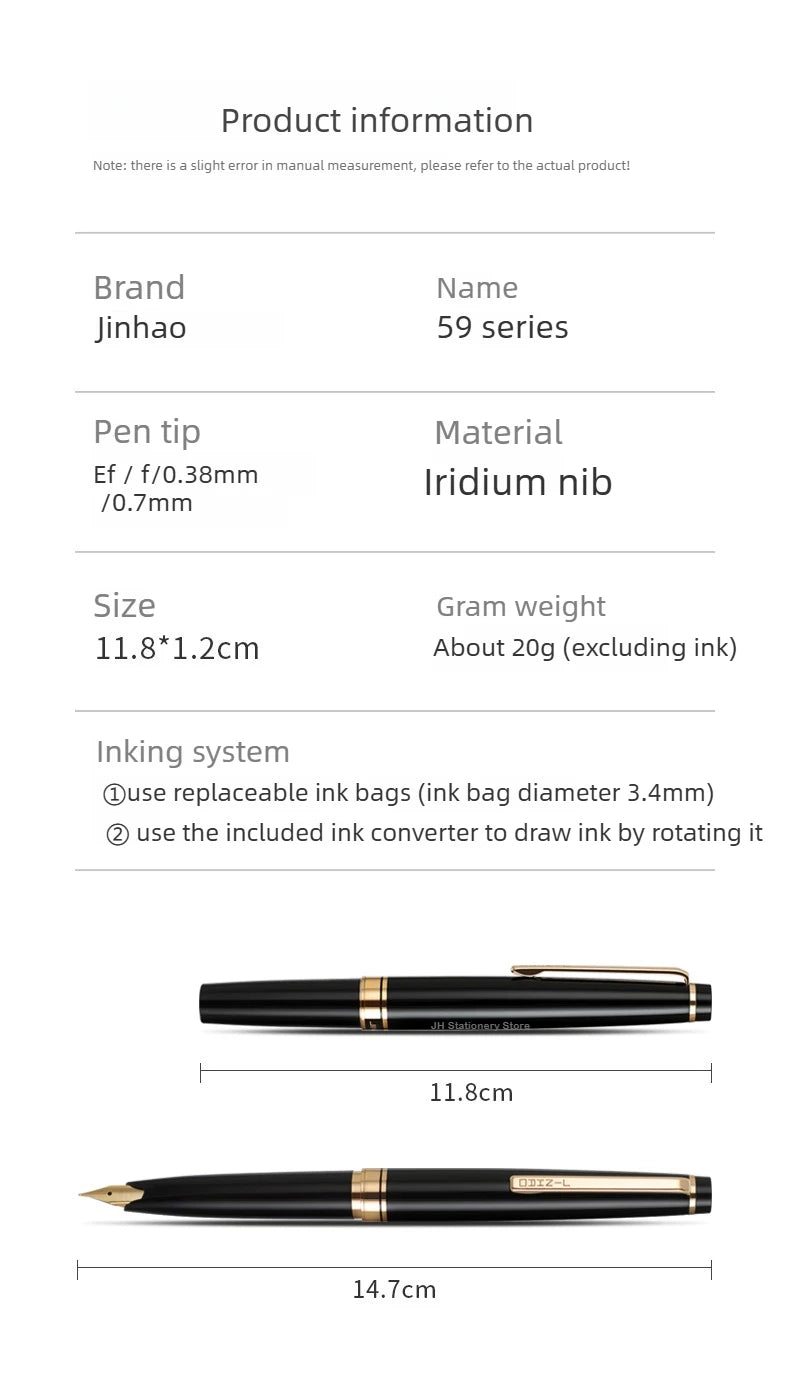 JINHAO 59 Fountain Pen Luxury Elegant Pens EF F Hooded Nib Fountain Pens Writing Stationery PK 80  School Office Supplies