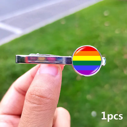 Lesbian Gay Pride Cufflinks for Fans LGBT Creative Rainbow Flag Glass Gem Charm Shirt Decoration Cuff Buttons