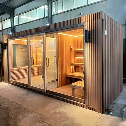 Customization Factory Customization Backyard   Sauna Outdoor with Shower  Authentic  Dry Wet Steam Sauna Room Shower Room 2-4 Pe