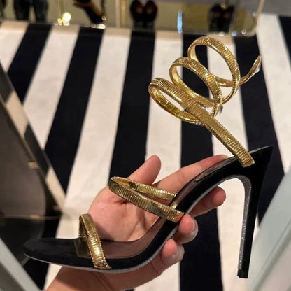 Aneikeh Sexy Crystal Ankle Strap Heels Sandals Women Summer Street Style Open Toe Thin High Heels Party Banquet Prom Luxury Shoe