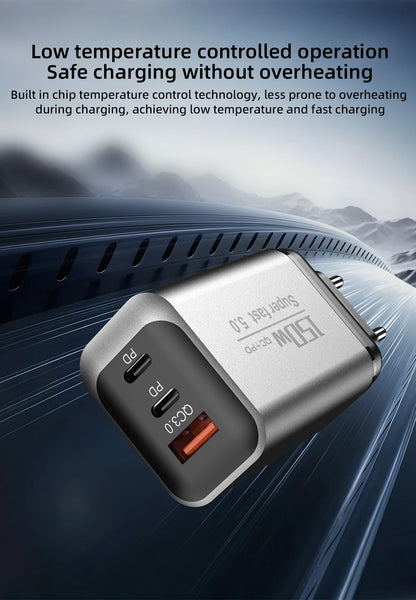 150W USB Type C Charger USB QC3.0 Fast Charging Mobile Phone Charger Travel Adapter For iPhone 17 Samsung Xiaomi EU/UK/US Plug