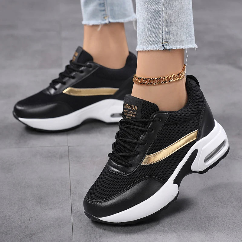 Fashion Women's Platform Shoes Invisible Height-increasing Casual Shoes Ladies Breathable Air-cushion Walking Traveling Shoes