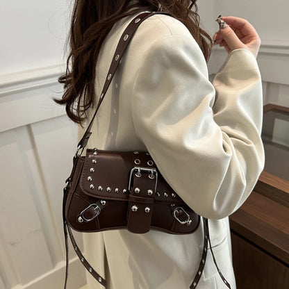 Shoulder Bag for Women Pink Underarm Bags PU Leather Crescent Bags with Rivet Small Y2k Purses Trendy Armpit Purse