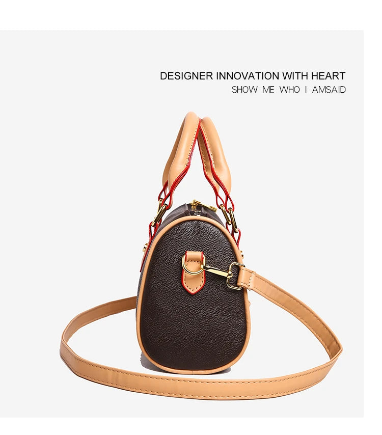 Vintage Brown PU Leather Boston Bag Women's Lightweight Small Crossbody Bag Luxury Designer Handbag Shoulder Bags for Phone