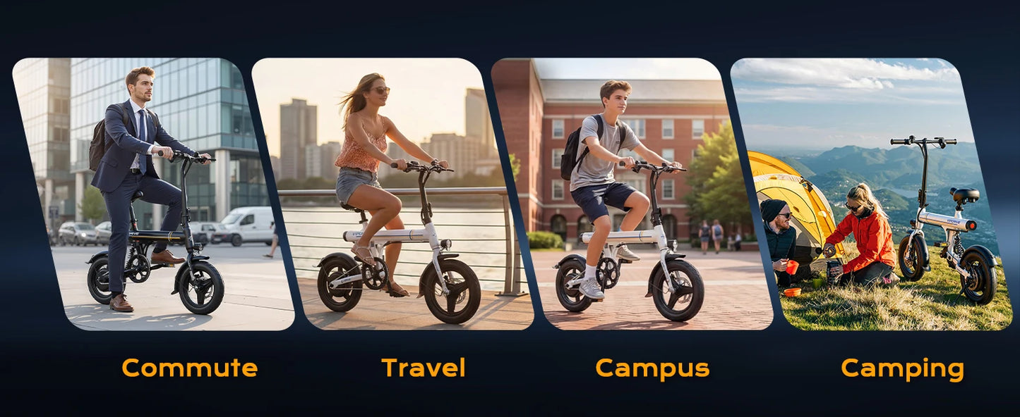 VIPDRIVE Zypho Adult Electric Bike, 500W peak motor, 36V 7.8Ah battery, 14"Tire Commuter E-Bike,20MPH,UL2849, 1-Year Warranty