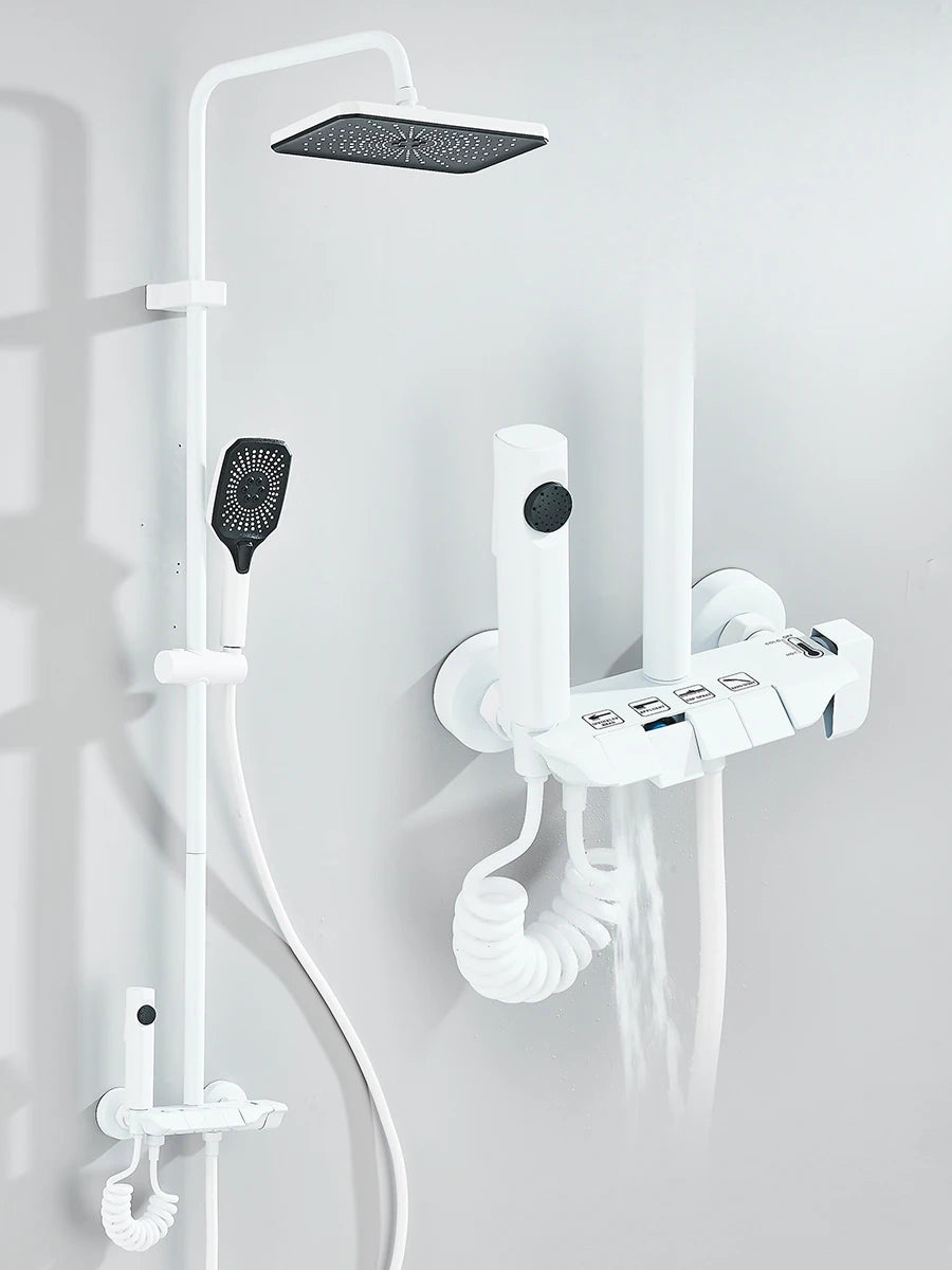 4-way Piano Shower System With Rain Shower Bidet Faucet Hot Cold Water Mixer For Bathroom Shower Kit
