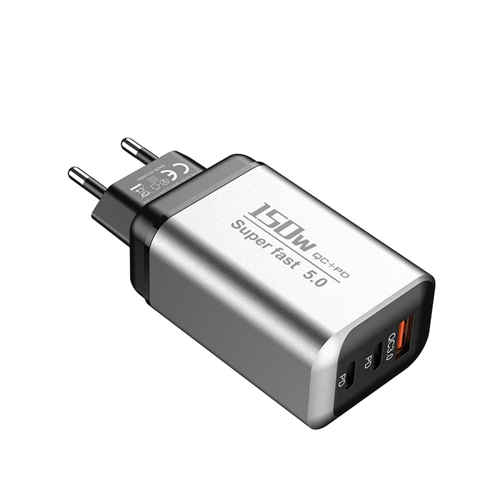 150W USB Type C Charger USB QC3.0 Fast Charging Mobile Phone Charger Travel Adapter For iPhone 17 Samsung Xiaomi EU/UK/US Plug