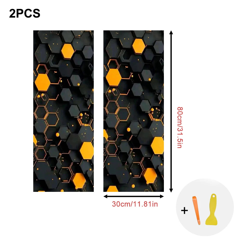 2-piece set of 3D honeycomb geometric design self-adhesive car A-pillar trim, elastic fabric, car interior accessories.