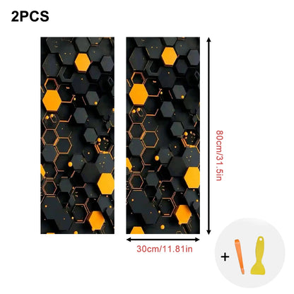 2-piece set of 3D honeycomb geometric design self-adhesive car A-pillar trim, elastic fabric, car interior accessories.
