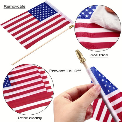 30pcs HandHeld American Stick Flags, 14x21cm HandHeld Mini USA Flag for Independence Day Outside Patriotic Holiday Yard Patio
