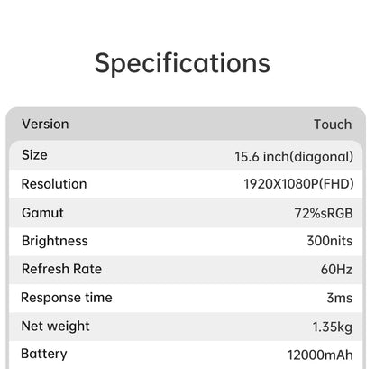 VCHANCE 15.6 Inch Portable Monitor Touchscreen with Battery 72%sRGB 300Nit Display with Stand for Laptop Mac Xbox PS5 Switch