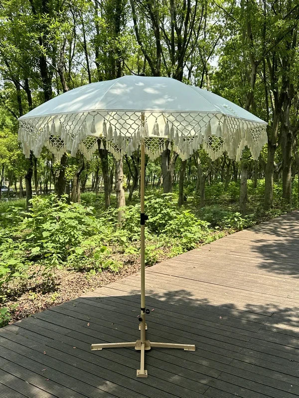 Elegant and minimalist outdoor slanted tassel umbrella, beach camping sun shading garden courtyard leisure umbrella